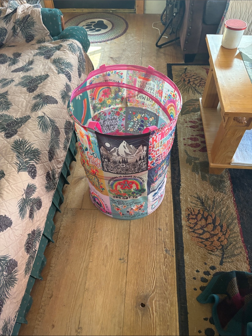 Colorful Patchwork Pop-Up Laundry Hamper - Pink Accents